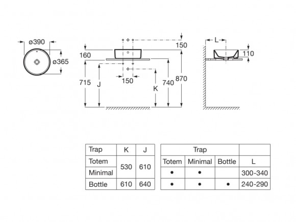 Умывальник накладной Roca Gap Round 36,5 3270MJ000