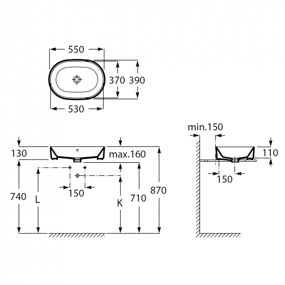 Умывальник накладной Roca Gap Round 55X39, 3270Y1000