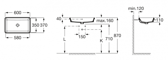 Умывальник врезной Roca Gap Square 60X37, 3270Y8000