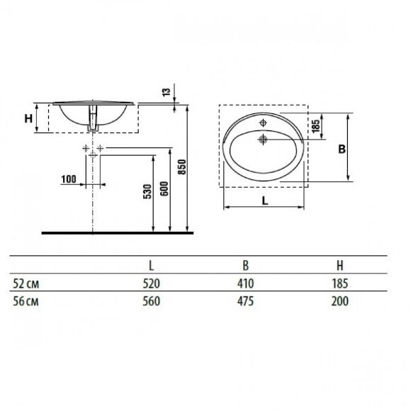 ADORA 56x47 встраиваемая раковина 327203000