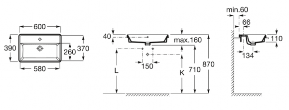 Умывальник врезной Roca Gap Square 60X39, 3270YA000