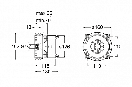 Внутренняя часть встраиваемого смесителя RocaBox 2 функции