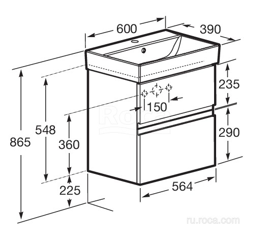 Тумба под раковину 60 см Roca Oleta, белый глянец 857639806