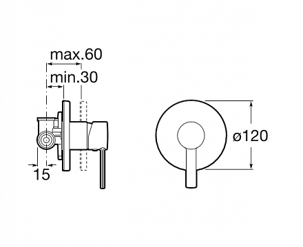 Встраиваемый в стену смеситель без излива L20 однорычажное упр., 1 функция