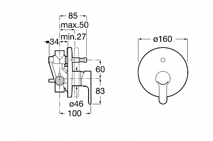 Встраиваемый в стену смеситель без излива L20 однорычажное упр., 1 функция